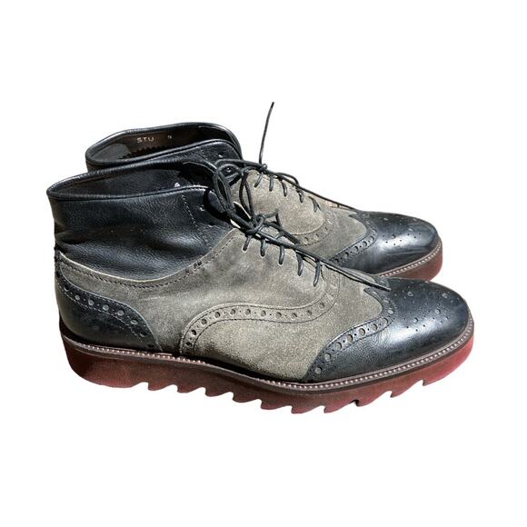 Donald J Pliner Wingtip Suede Boot Stu Grey Black Size 9 display picture 3